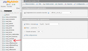base de datos y expandimos las tablas